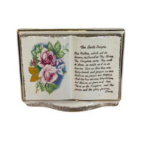Vintage Reubens The Lords Prayer Book Shaped Planter Vase Roses Gold Trimmed